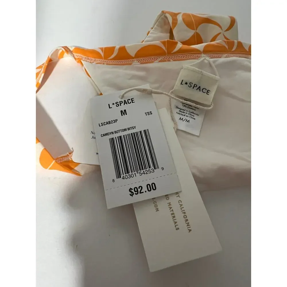 NWT L*Space Women's Swimwear Camdyn Bikini Bottom Bitsy Cut Orange Cream Size M